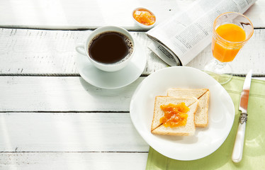 Continental breakfast - coffee, orange juice, toast