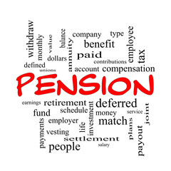 Pension Word Cloud Concept in red caps