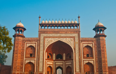 Main Gate of Taj Mahal mausoleum with entry portal perspective i