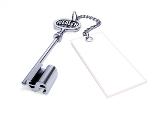Key to wealth. 3d illustration with clipping path.