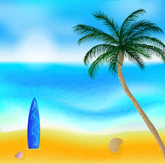 vector landscape with beach and palm tree