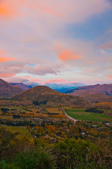 sunrise rural scenery and mountains near arrowtown and queenstow