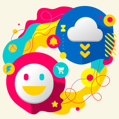 Smile and cloud on abstract colorful splashes background with di