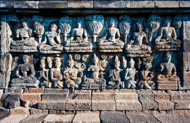 Stone carving at Borobudur temple in Jogjakarta, Indonesia