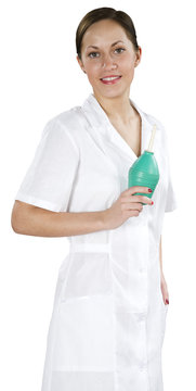 young woman doctor with clyster