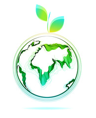 Globe abstract icon with green leaf