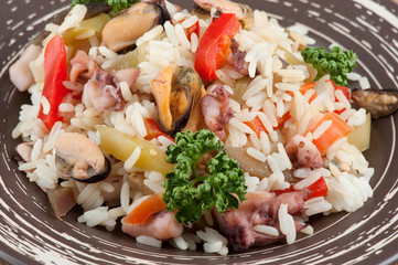 vegetables with rice and seafood