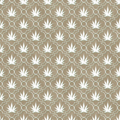 Brown and White Marijuana Leaf Pattern Repeat Background