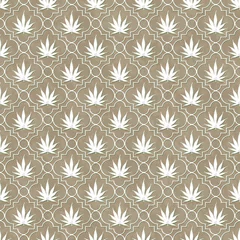 Fotobehang Brown and White Marijuana Leaf Pattern Repeat Background © Karen Roach