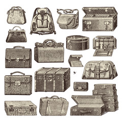 collection of vintage baggage illustrations