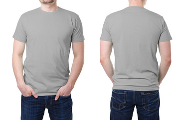 Gray t shirt on a young man template