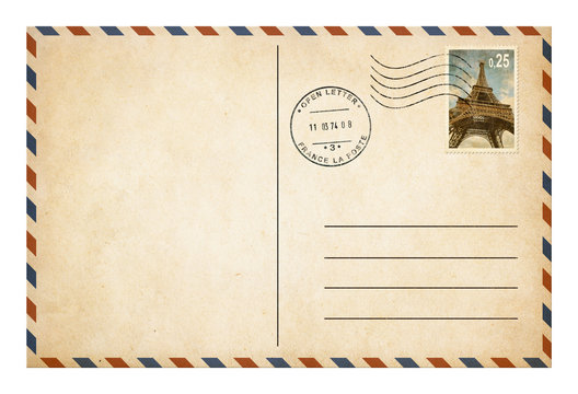 Old style postcard or envelope with postage stamp isolated