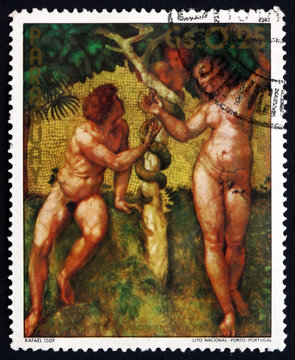Postage stamp Paraguay 1982 Adam and Eve, by Raphael