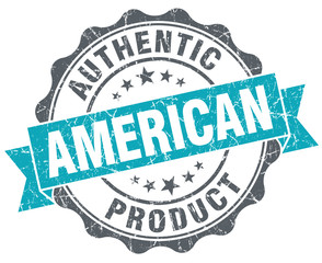 American product blue grunge retro style isolated seal