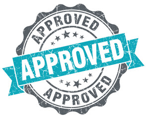 Approved blue grunge retro style isolated seal