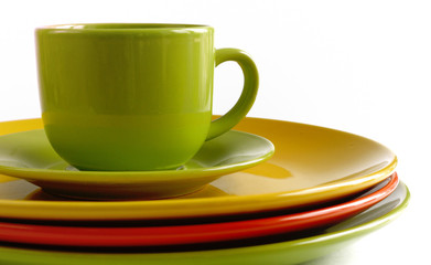 teacup and saucer and  large plates