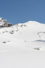Fototapeta na wymiar Mountain top with ski trails