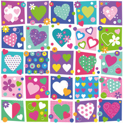 colorful hearts flowers and dots collection pattern