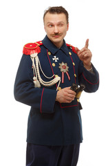French general with beautiful mustache holding binoculars