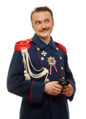 French general with beautiful mustache holding binoculars
