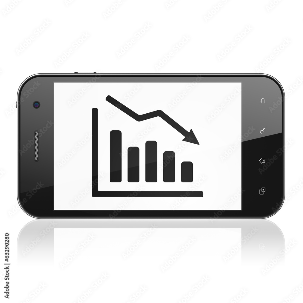 Poster business concept: decline graph on smartphone