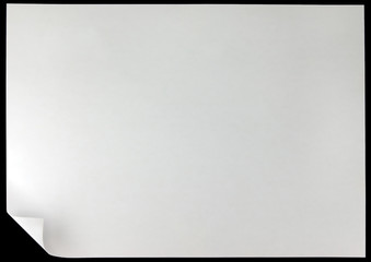 White Page Curl, isolated black horizontal copy space background