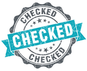 Checked blue grunge retro style isolated seal