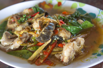 Spicy Stir Fried Catfish with thai food