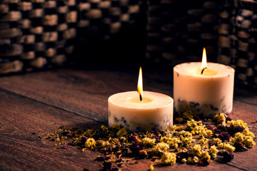 Dry flowers petals and candles