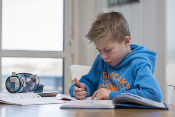 Naklejka premium Boy doing homework