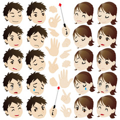 男性と女性の表情セット