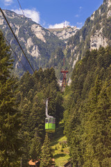 tourists ride the cable car
