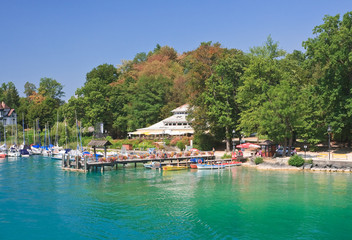 Fototapeta na wymiar Resort Krumpendorf am Worthersee and Lake Worth . Austria