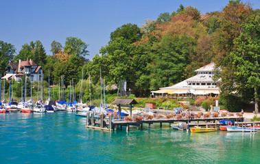 Fototapeta na wymiar Resort Krumpendorf am Worthersee and Lake Worth . Austria