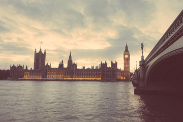 Fototapeta na wymiar Big Ben and House of Parliament in London at Sunset