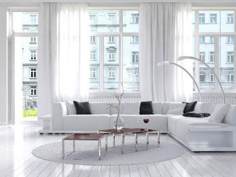 Amazing white loft living room interior