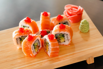 sushi on the wood board
