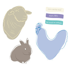 Schaf - Hase - Hahn - Symbole, Logo für die Haltung von Tieren, Landwirtschaft, vektor, isoliert