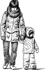 mother and child for a walk