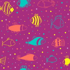 Seamless pattern with colorful fishes