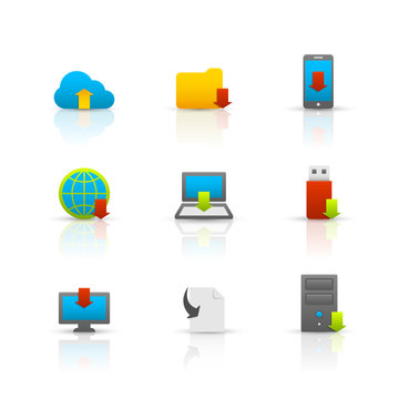 Internet download symbols icons set