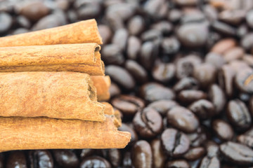 Coffee beans with cinnamon sticks
