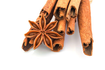 star anise with cinnamon sticks isolated  on white background