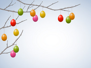 Zweige mit Ostereiern vor blauem Himmel – Vektor