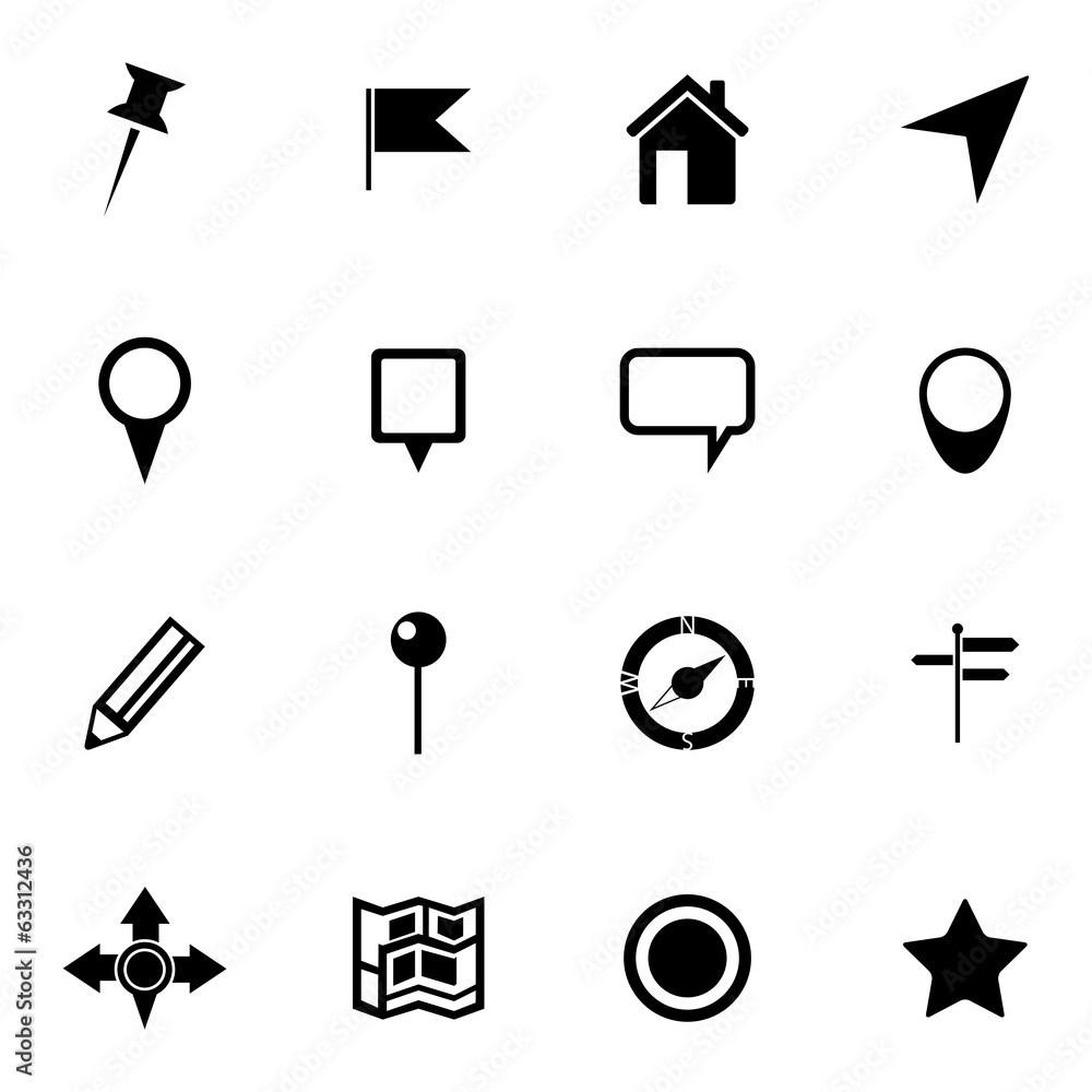 Wall mural Vector black  map icons set