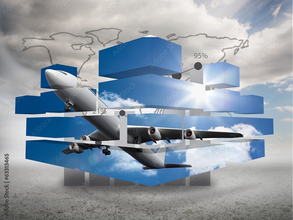 Poster Composite image of airplane on abstract screen