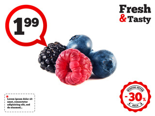 Fresh blueberries, raspberry and blackberry