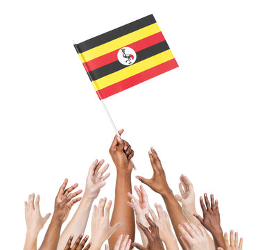 Multi-Ethnic Arms Raised for the Flag of Uganda