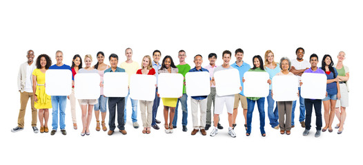 Fototapeta premium Group Of People Holding 10 Empty Placards