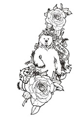 Bear with rose sketch vintage tattoo vector